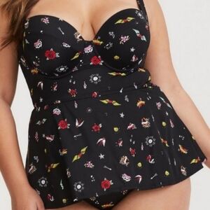 Torrid Black Floral Swim Dress